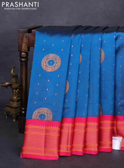 Peacock Blue & Pink Semi Paithani Silk Saree