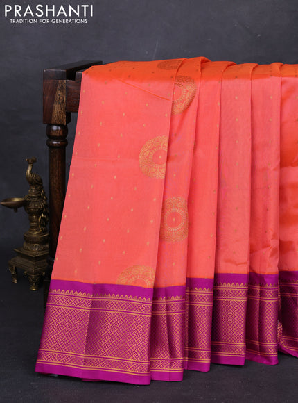 Peach Orange & Magenta Pink Semi Paithani Silk Saree