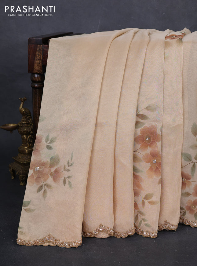 Beige Tissue Silk Embroidery Saree