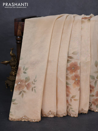 Beige Tissue Silk Embroidery Saree
