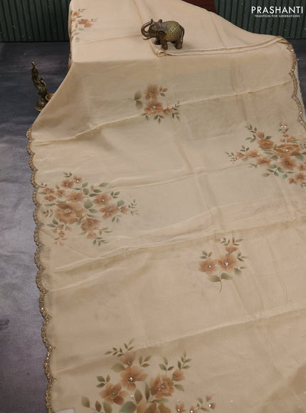 Beige Tissue Silk Embroidery Saree