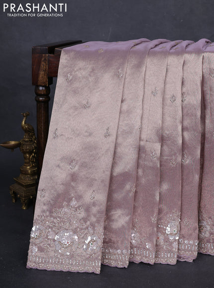 Pastel Lavender Tissue Silk Embroidery Saree