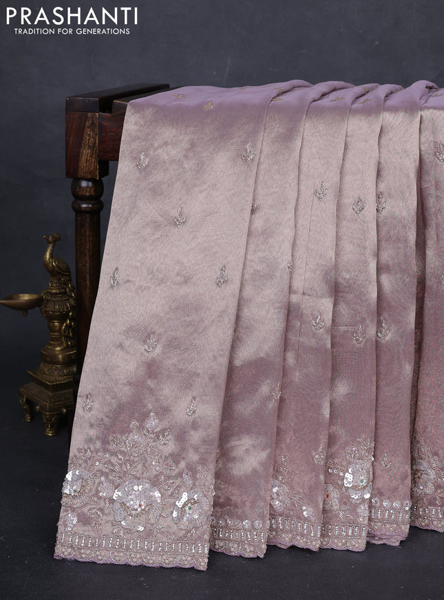 Pastel Lavender Tissue Silk Embroidery Saree