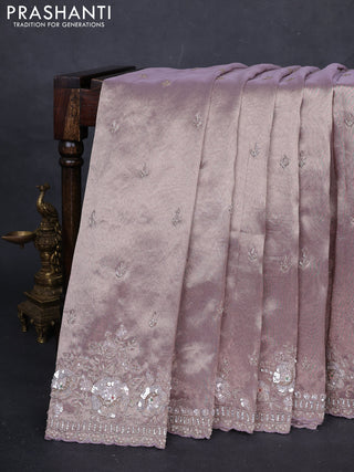 Pastel Lavender Tissue Silk Embroidery Saree
