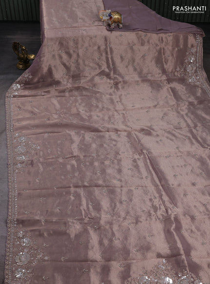 Pastel Lavender Tissue Silk Embroidery Saree