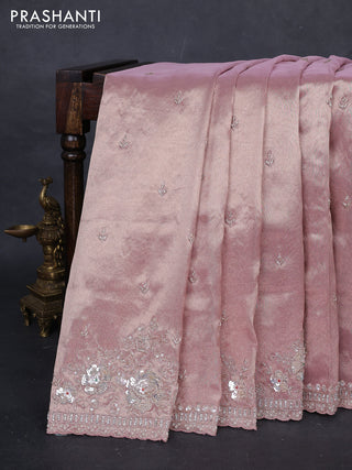 Pastel Pink Tissue Silk Embroidery Saree