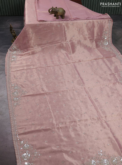 Pastel Pink Tissue Silk Embroidery Saree