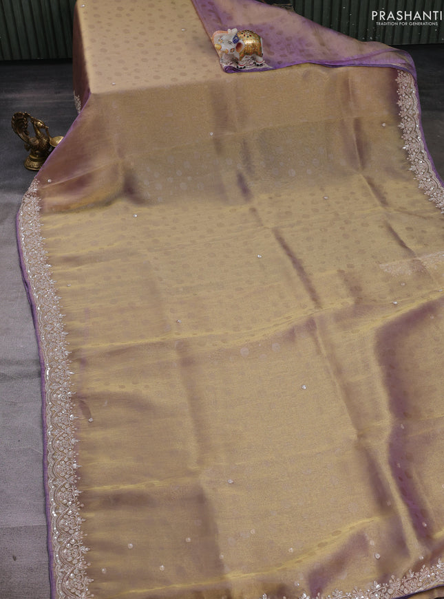 Pastel Lavender Tissue Silk Embroidery Saree