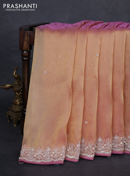 Peach & Mauve Pink Tissue Silk Embroidery Saree