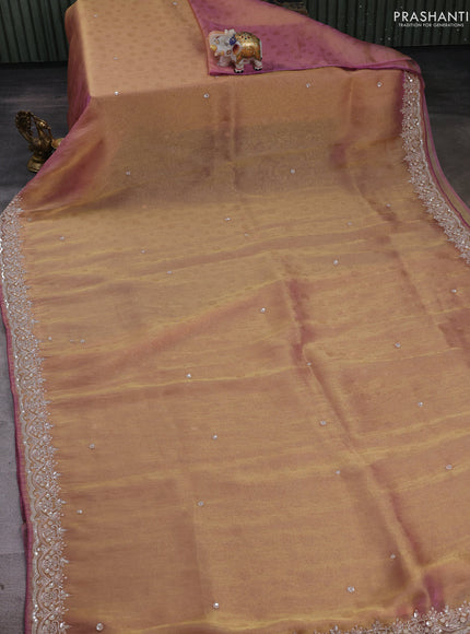Peach & Mauve Pink Tissue Silk Embroidery Saree