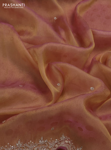 Peach & Mauve Pink Tissue Silk Embroidery Saree