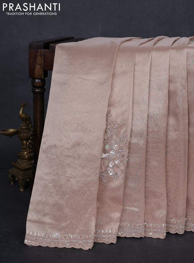 Pastel Peach Tissue Silk Embroidery Saree