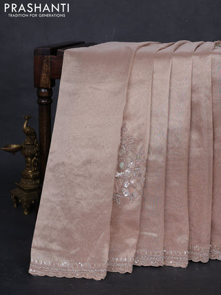 Pastel Peach Tissue Silk Embroidery Saree