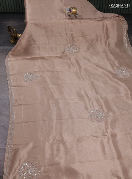 Pastel Peach Tissue Silk Embroidery Saree