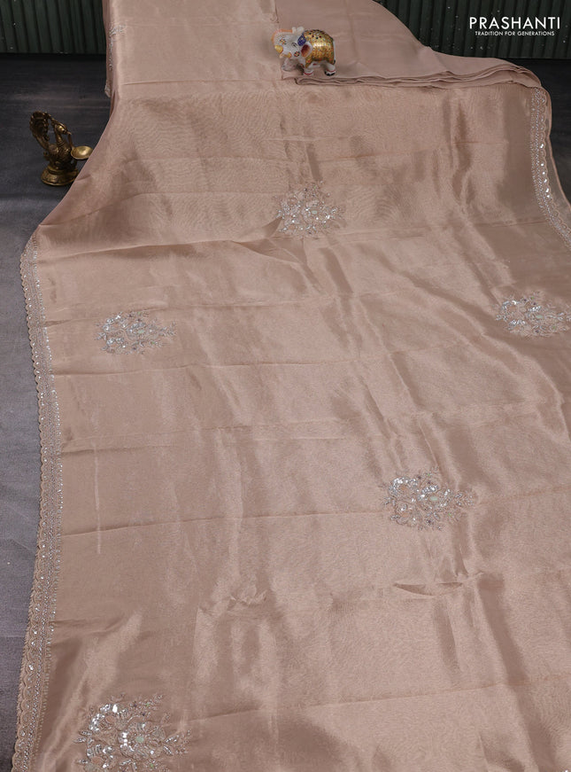 Pastel Peach Tissue Silk Embroidery Saree
