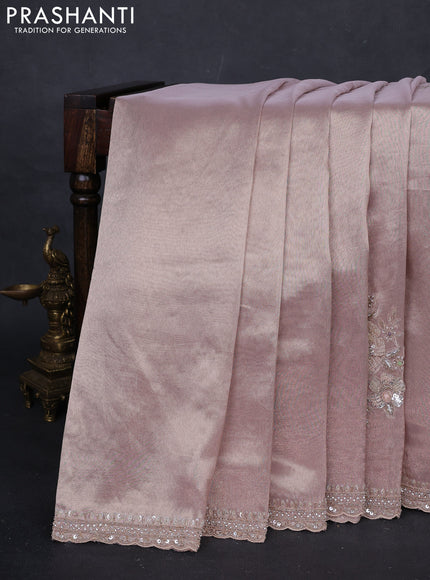 Pastel Peach Tissue Silk Embroidery Saree