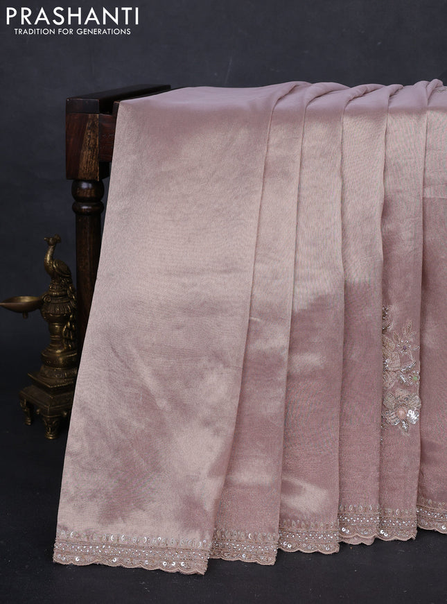 Pastel Peach Tissue Silk Embroidery Saree