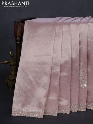 Pastel Peach Tissue Silk Embroidery Saree