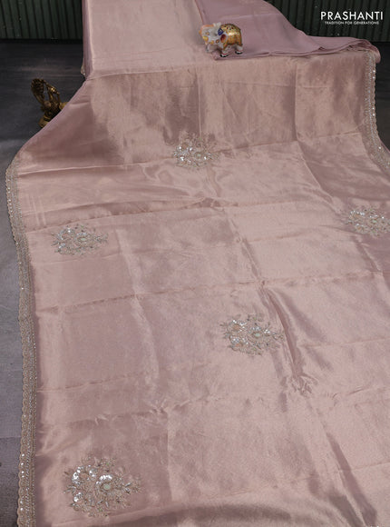 Pastel Peach Tissue Silk Embroidery Saree