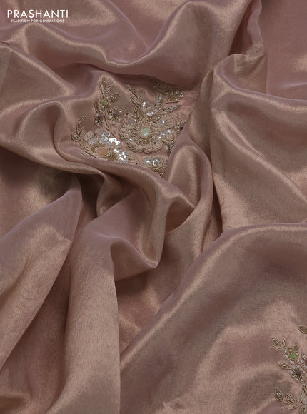 Pastel Peach Tissue Silk Embroidery Saree