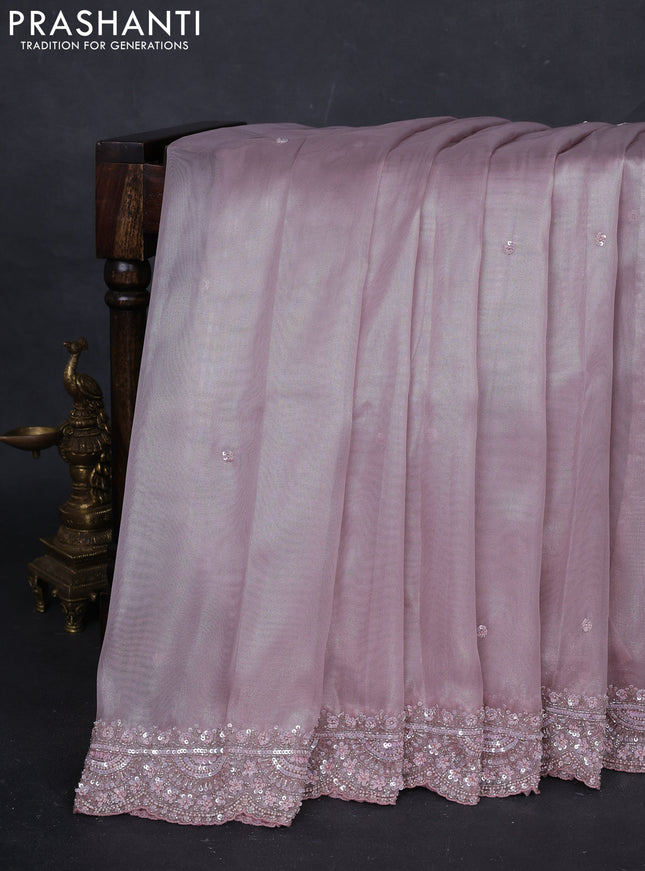 Pastel Pink Tissue Silk Embroidery Saree