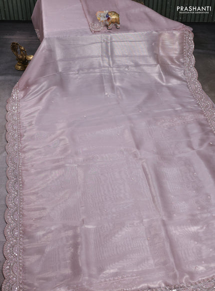 Pastel Pink Tissue Silk Embroidery Saree