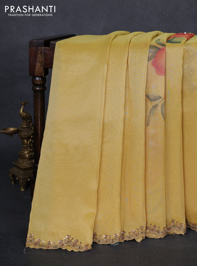 Yellow Tissue Silk Embroidery Saree