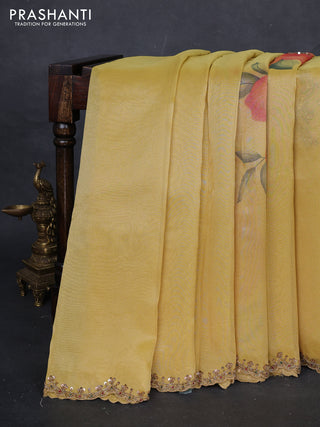 Yellow Tissue Silk Embroidery Saree