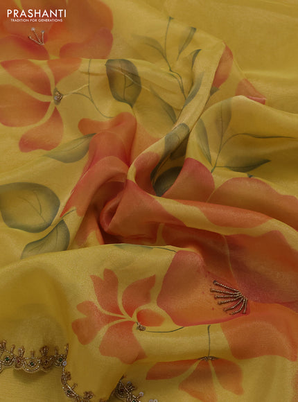 Yellow Tissue Silk Embroidery Saree