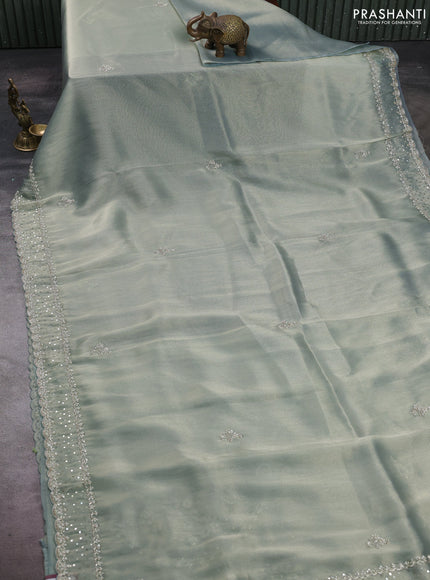Pastel Green Tissue Silk Embroidery Saree