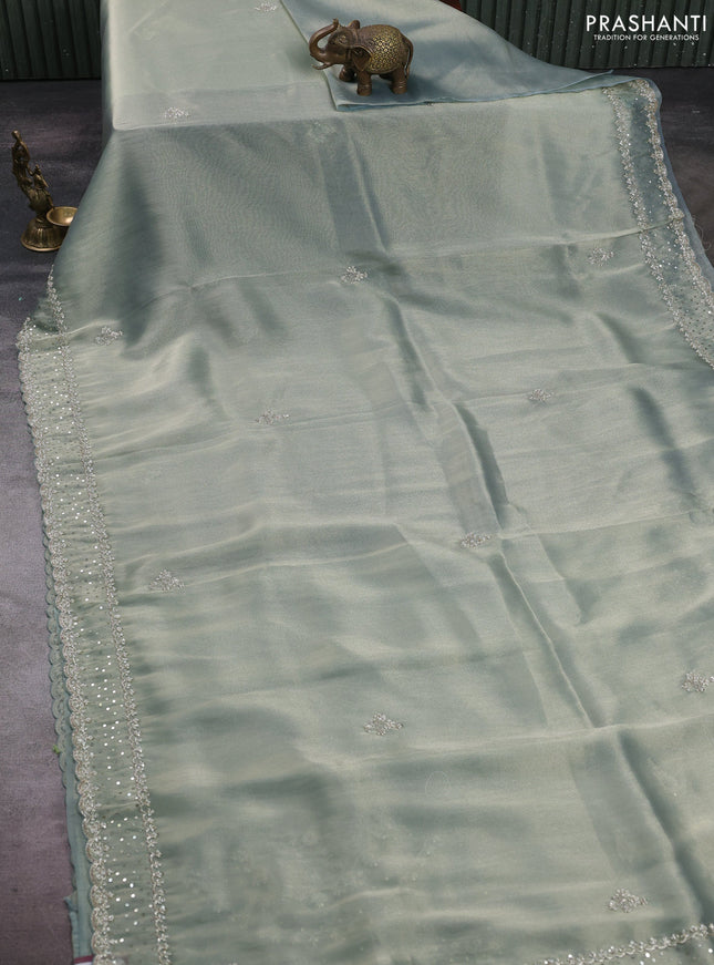 Pastel Green Tissue Silk Embroidery Saree