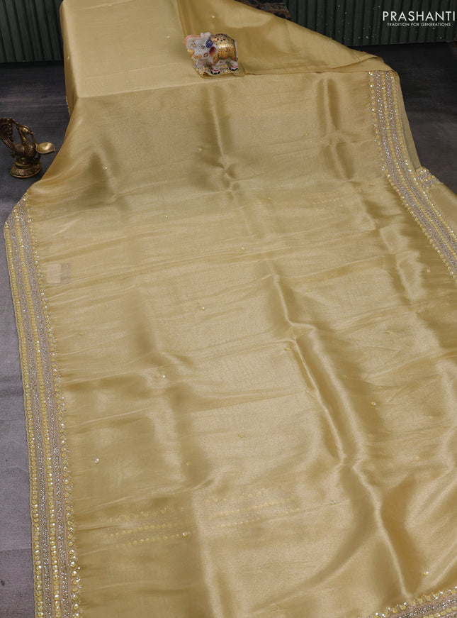 Yellow Tissue Silk Embroidery Saree