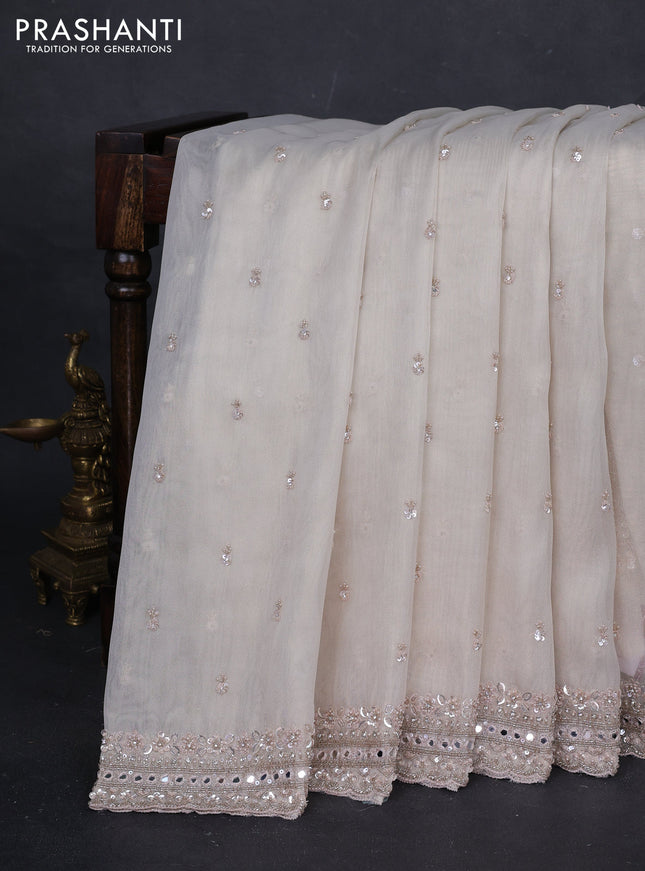Off white Tissue Silk Embroidery Saree