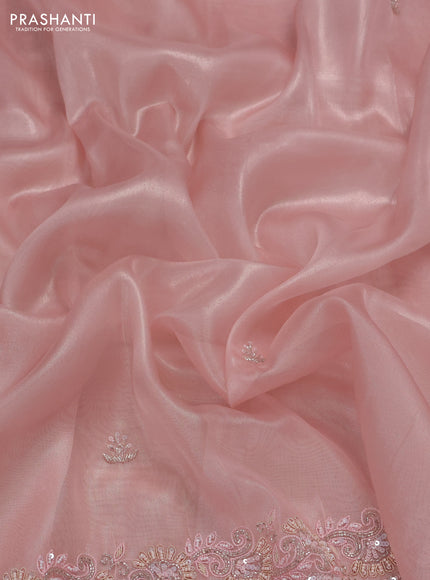 Peach Pink Organza silk Embroidery Saree