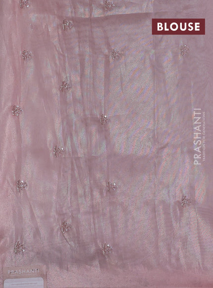 Peach Pink Organza silk Embroidery Saree