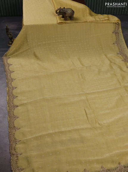 Yellow Tissue Silk Embroidery Saree