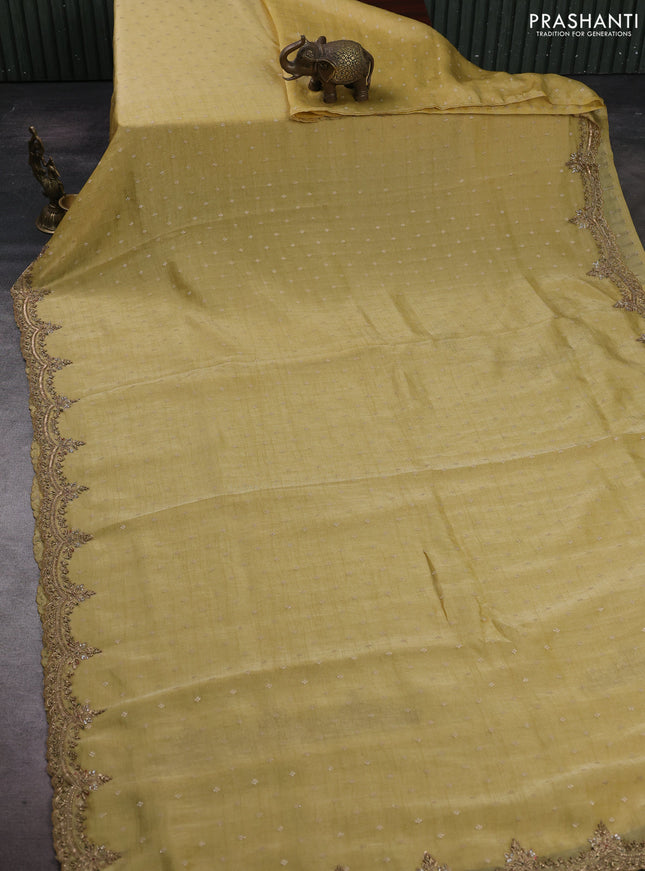 Yellow Tissue Silk Embroidery Saree