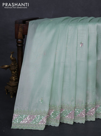 Teal Green Tissue Silk Embroidery Saree