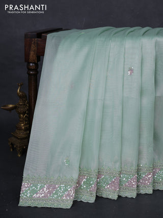 Teal Green Tissue Silk Embroidery Saree