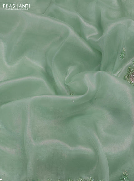 Teal Green Tissue Silk Embroidery Saree