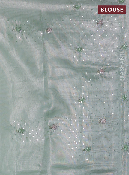 Teal Green Tissue Silk Embroidery Saree