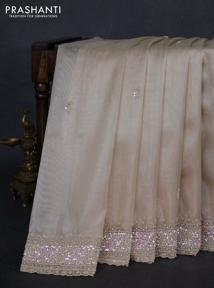 Beige Tissue Silk Embroidery Saree