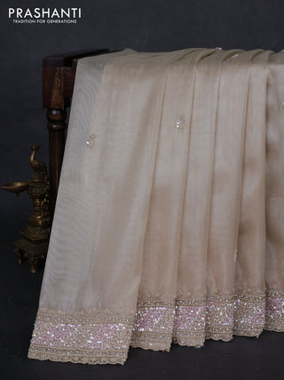 Beige Tissue Silk Embroidery Saree