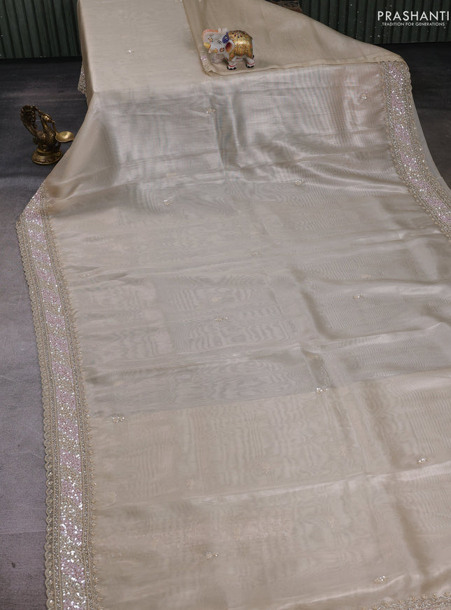 Beige Tissue Silk Embroidery Saree