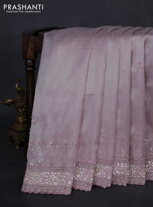 Pastel Pink Tissue Silk Embroidery Saree