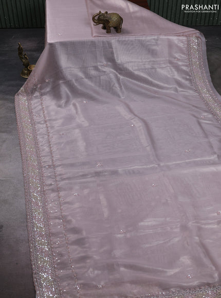 Pastel Pink Tissue Silk Embroidery Saree