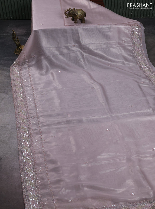 Pastel Pink Tissue Silk Embroidery Saree