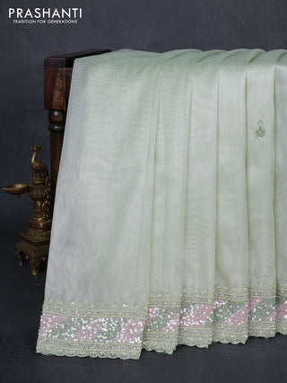 Pista Green Tissue Silk Embroidery Saree