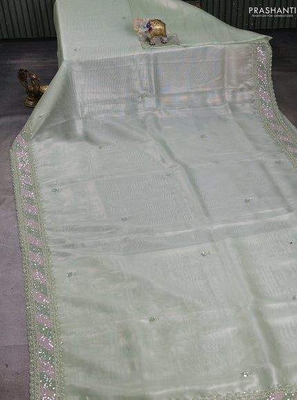 Pista Green Tissue Silk Embroidery Saree