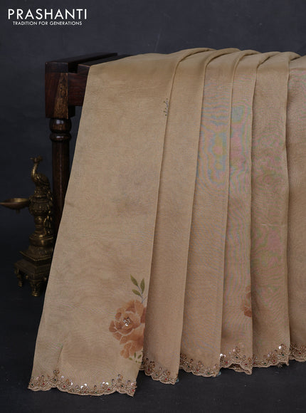 Beige Tissue Silk Embroidery Saree